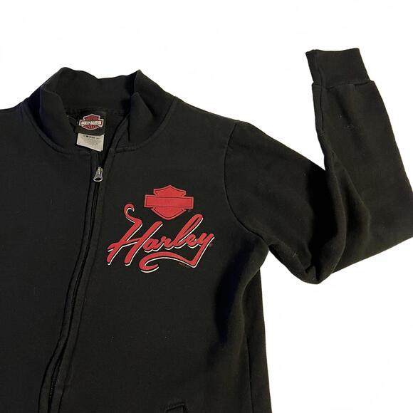 Harley-Davidson Tops - Harley-Davidson Black Full-Zip Jacket Sweatshirt Woman’s Medium with Red Logo